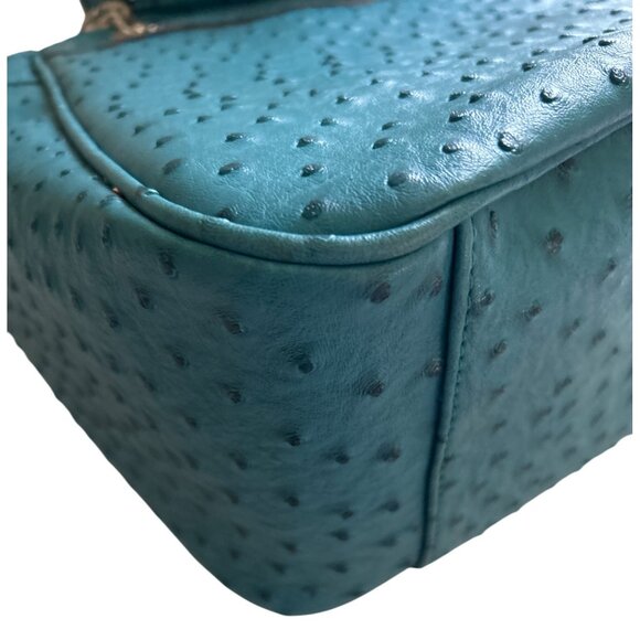 Teal Simulated Ostrich Faux Leather Shoulder Bag With Chain Handles - Picture 11 of 13